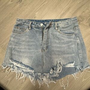 SHEIN Light Blue Denim Shorts with Gold Stitching